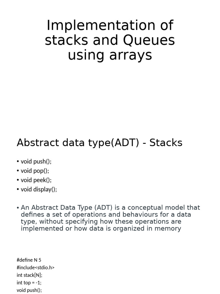 Implementation of Stacks and Queues Using Arrays | PDF