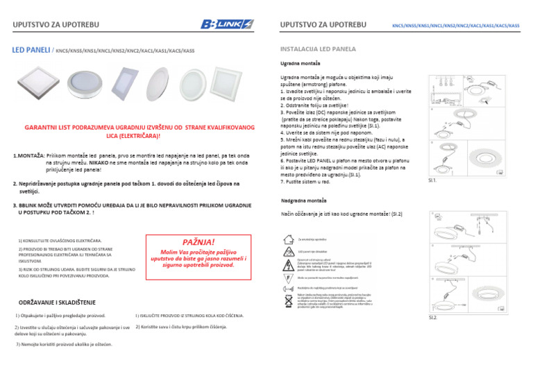 Uputstvo Za Led Modele Panela - KNC, KNS, KAC, KAS | PDF