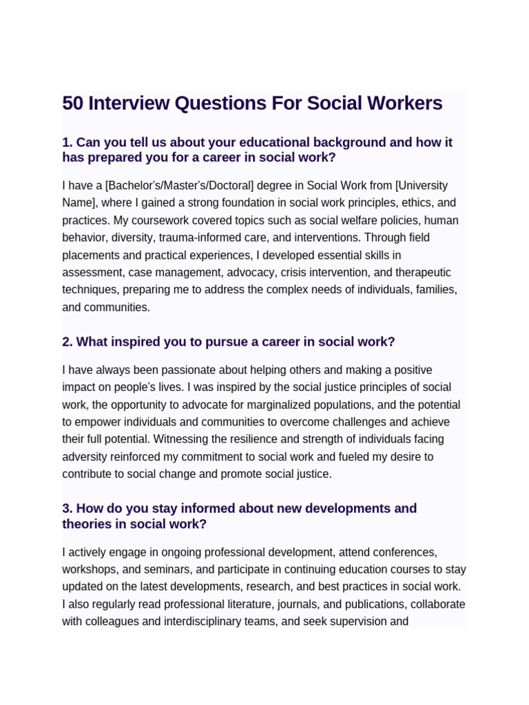 Essential Social Worker Interview Questions | PDF | Mental Health ...
