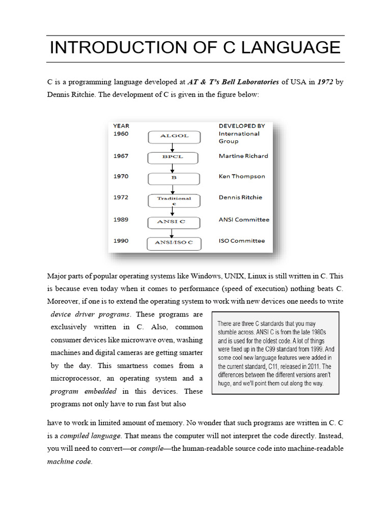 Introduction to C Programming Language | PDF | Integer (Computer ...