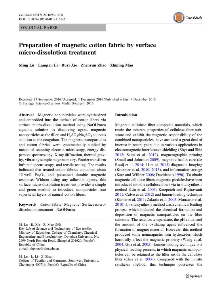 Magnetic Cotton Fabric Preparation | PDF | Nanoparticle | Textiles