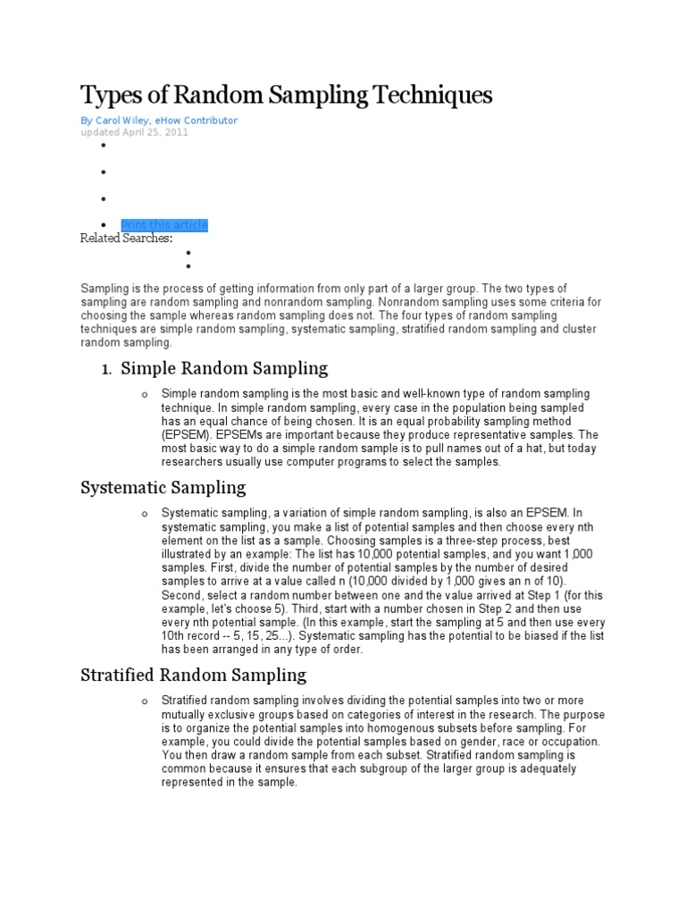 Types of Random Sampling Techniques | Sampling (Statistics) | Statistics