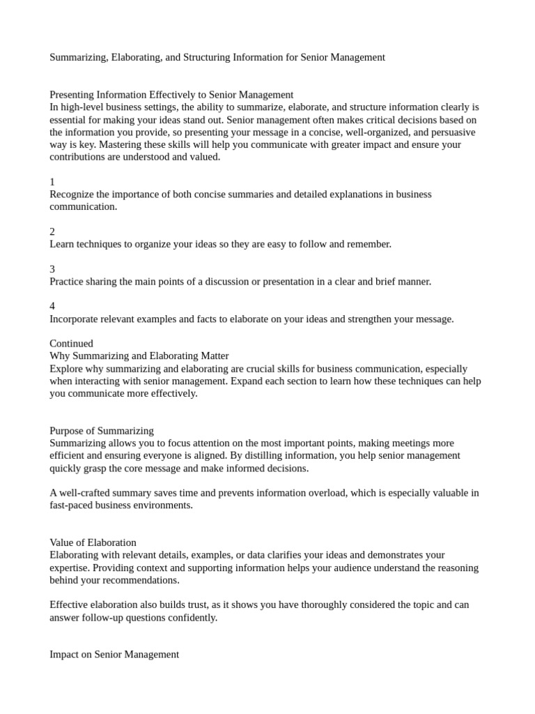 Summarizing, Elaborating | PDF | Communication | Learning