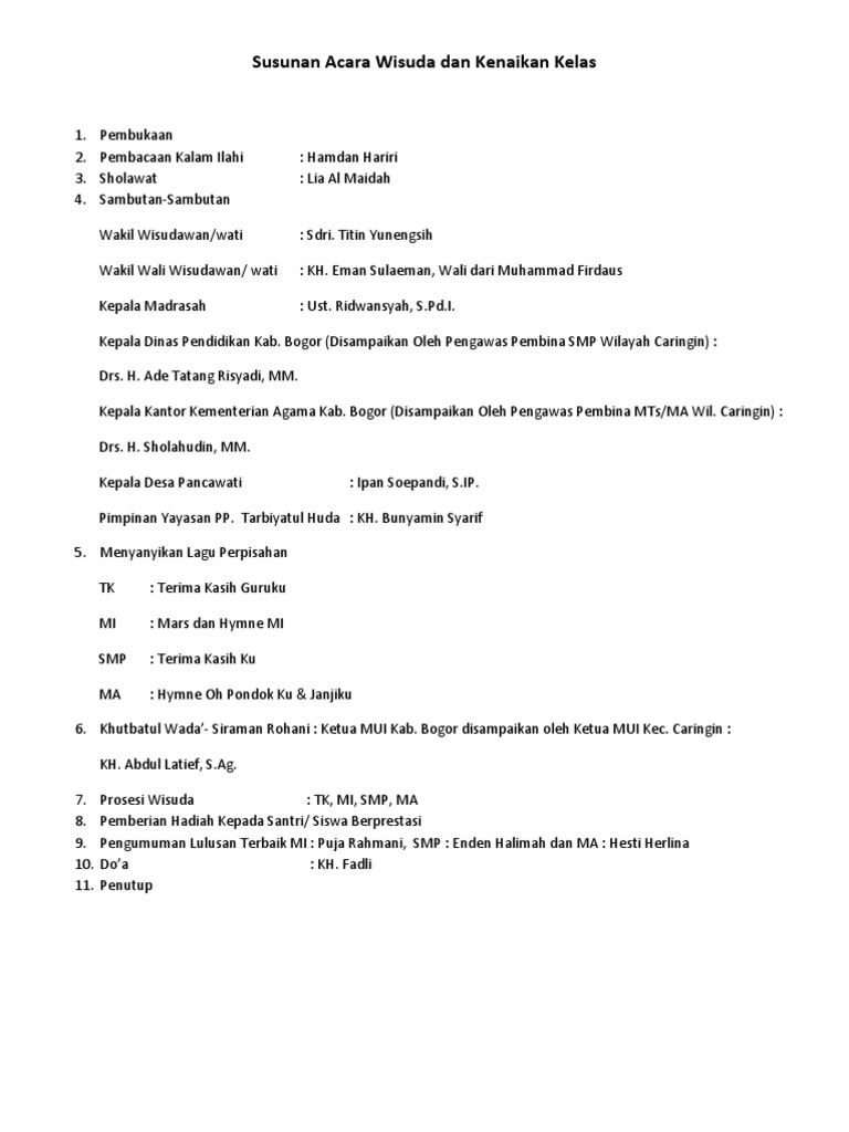 Susunan Acara Wisuda Dan Kenaikan Kelas Pdf