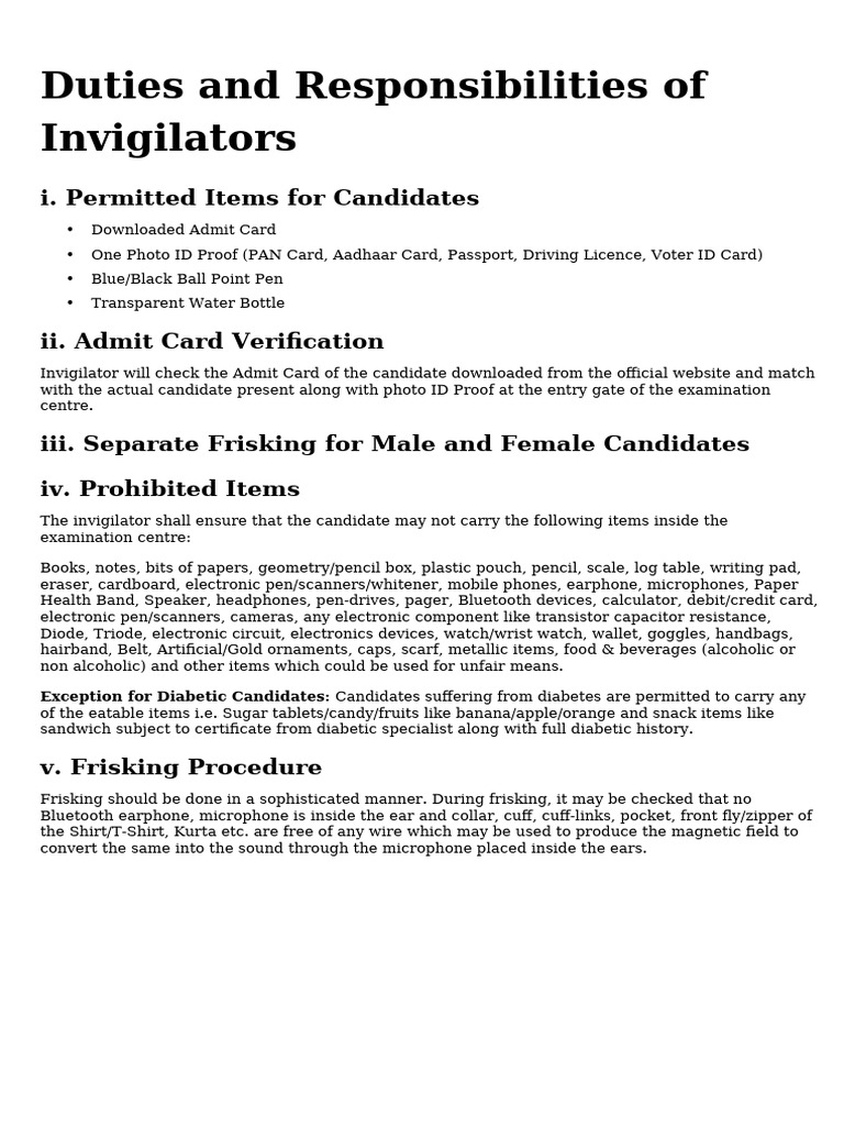 Invigilator Responsibilities in Exams | PDF