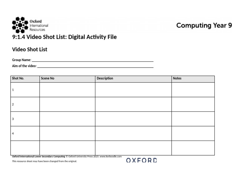 Video Shot List for Digital Activity | PDF