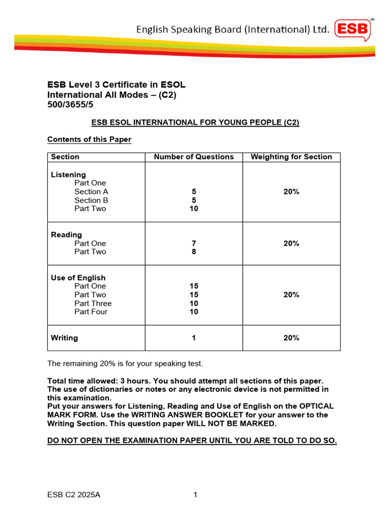 ESB Level 3 ESOL C2 Exam Overview | PDF | Climate Change | Table Tennis