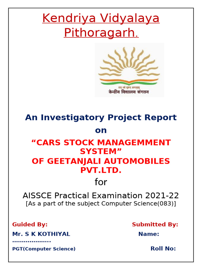 Car Stock Management System Report | PDF | Databases | My Sql
