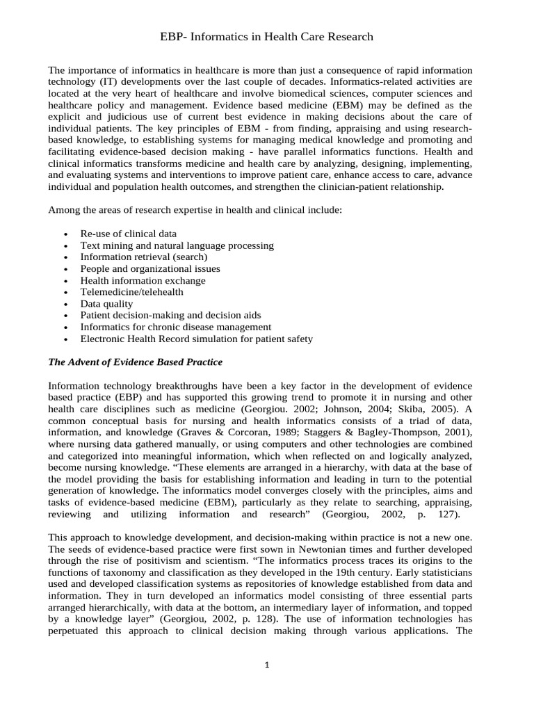 EBP - Informatics in Health Care Research | PDF | Nursing | Health ...