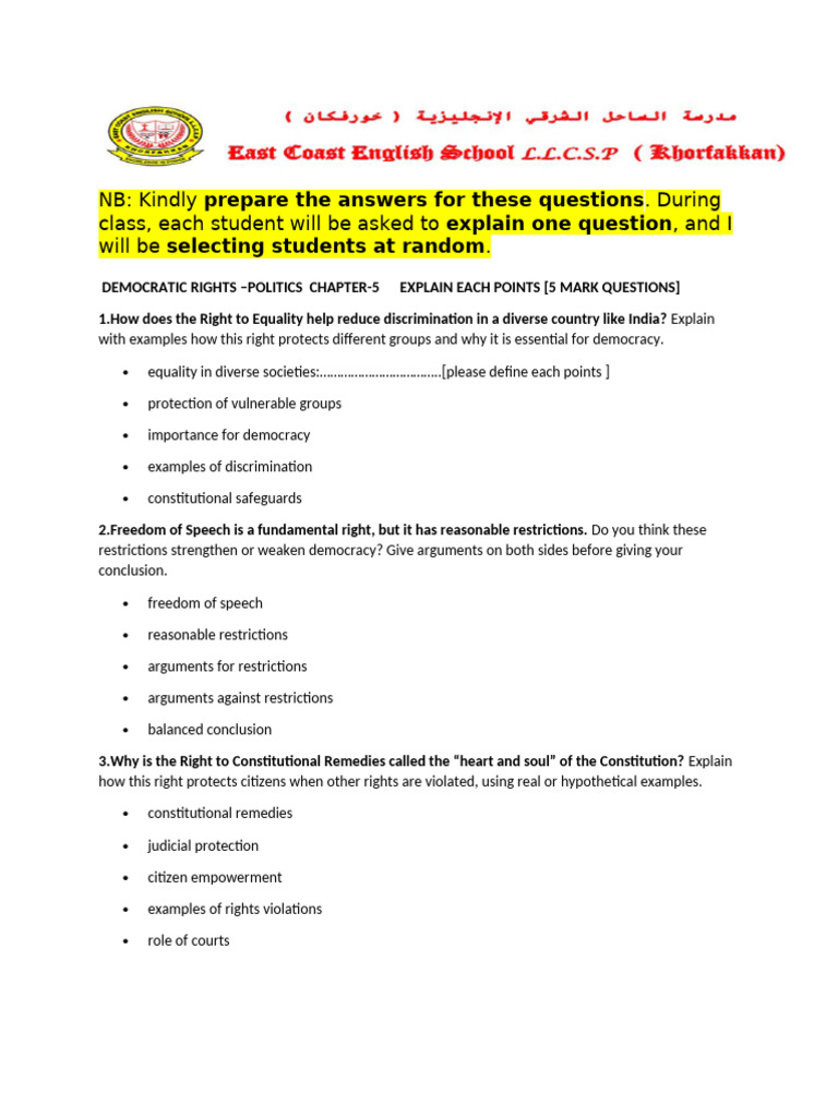 Key Questions on Democratic Rights | PDF