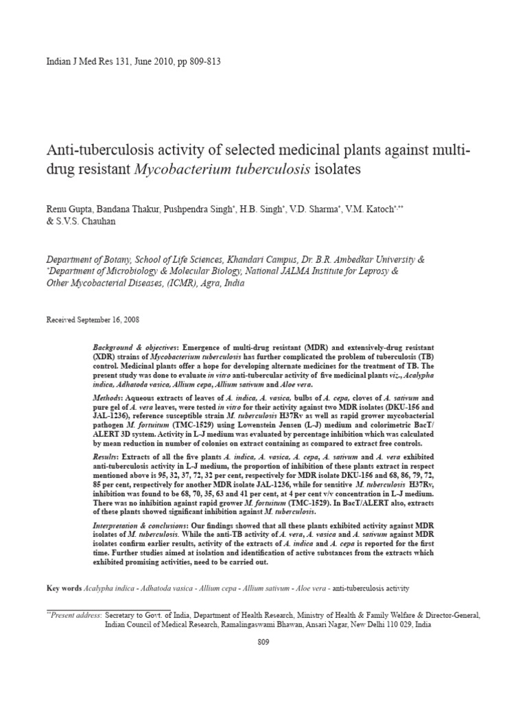 Anti Tuberculosis Activity of Selected Medicinal.13 | PDF ...