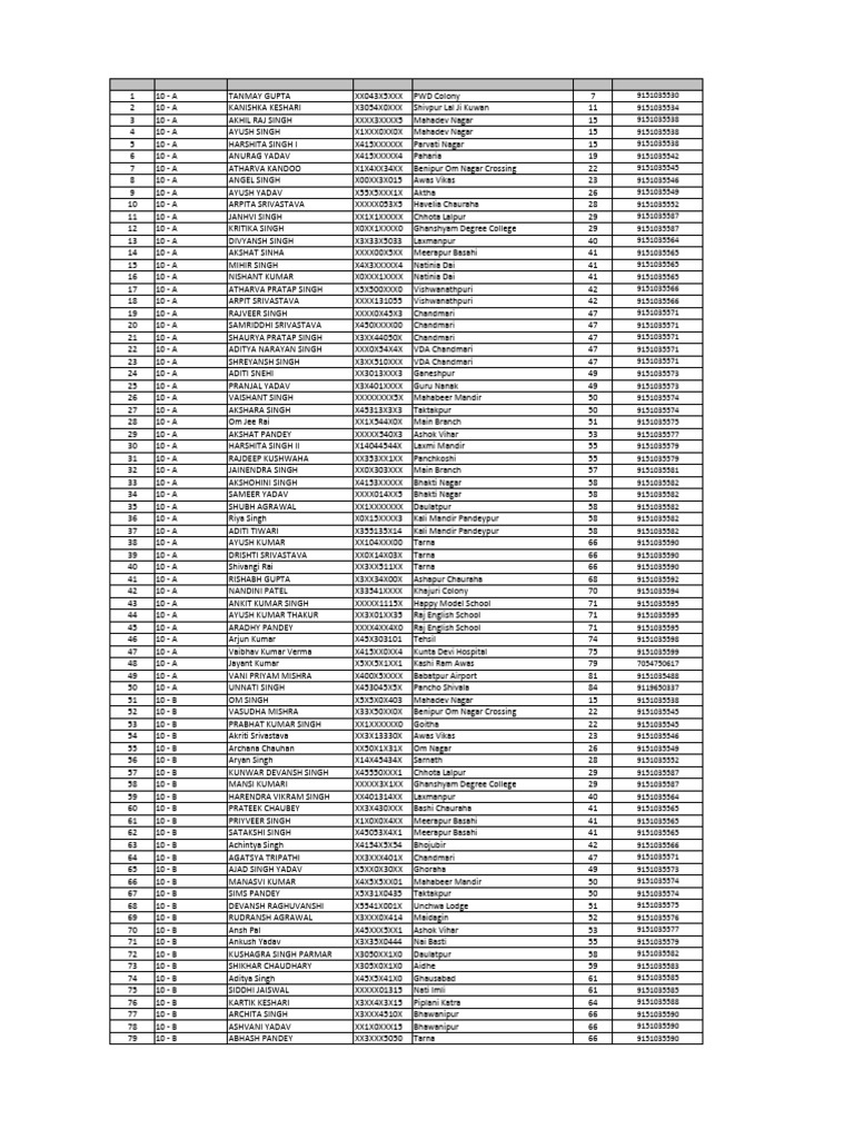 Student Bus Pickup List for Class 10 | PDF