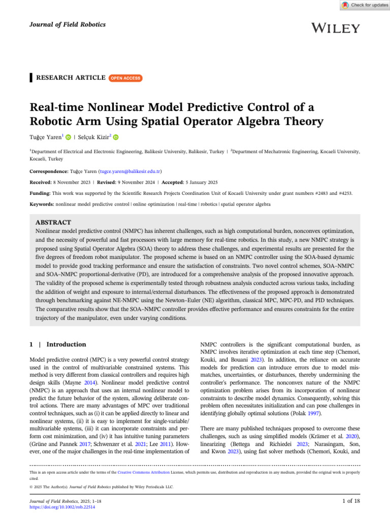 Journal of Field Robotics - 2025 - Yaren - Real Time Nonlinear Model ...