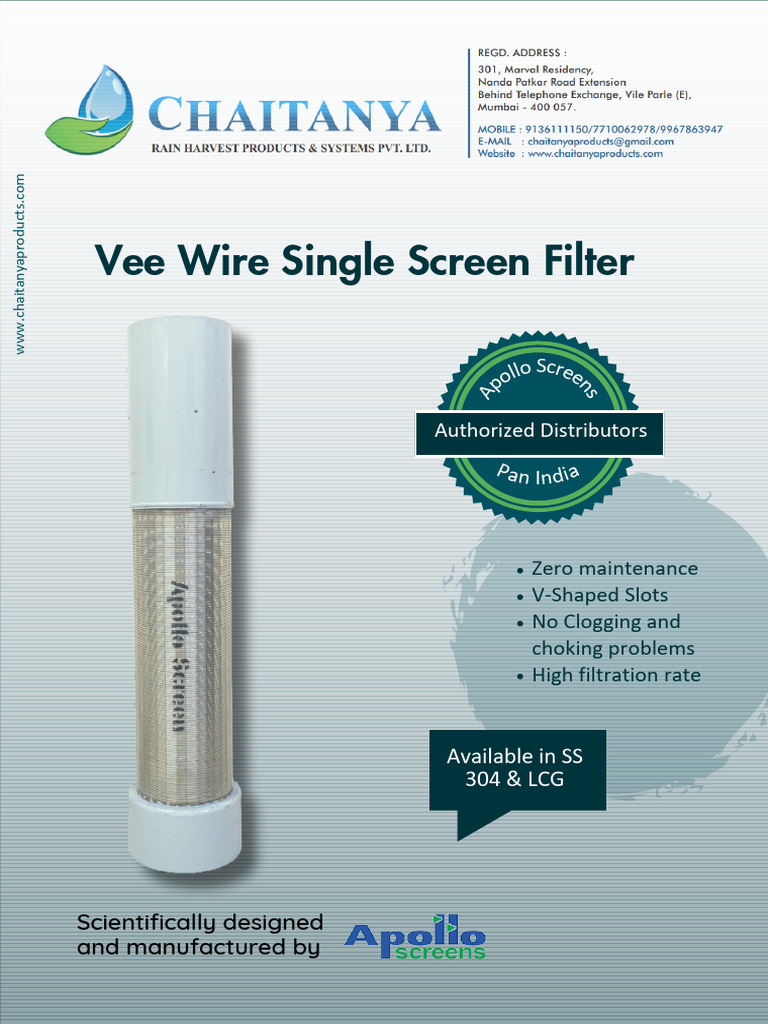 Apollo Screen - Vee Wire Single Screen Filter | PDF | Filtration | Water