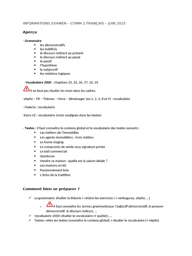 Guide d'étude examen COMM 2 Français | PDF | Pronom | Unités sémantiques