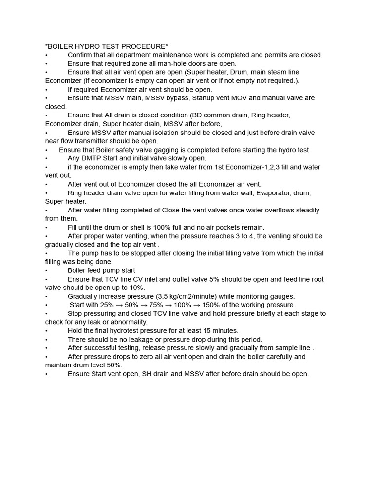 Boiler Hydro Test Procedure | PDF | Valve | Boiler