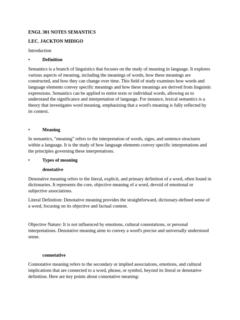Semantics: Understanding Language Meaning | PDF | Semantics | Lexicon