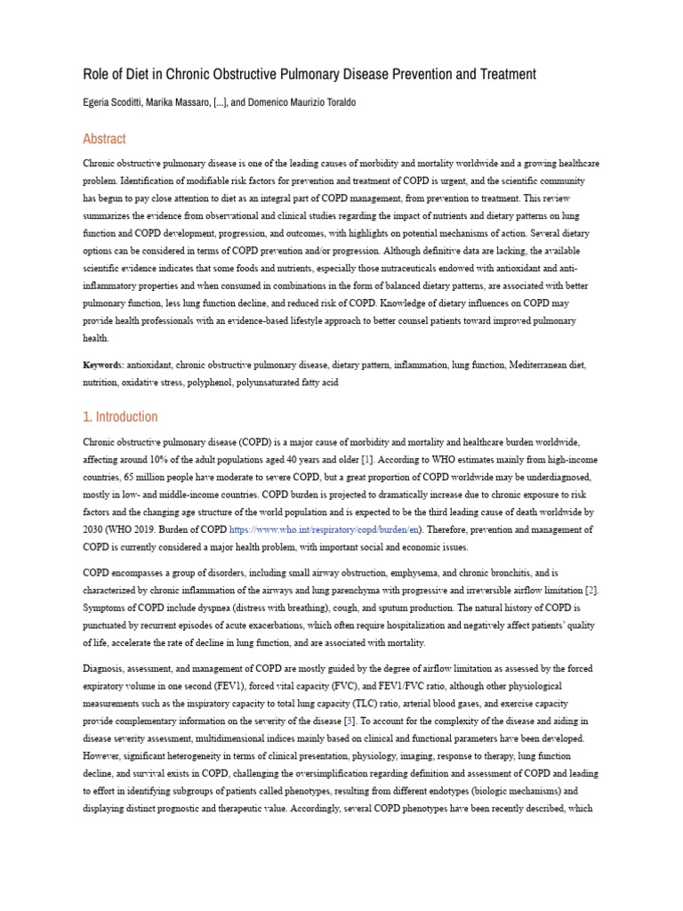 Role of Diet in Chronic Obstructive Pulmonary Disease Prevention and ...