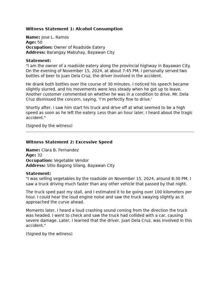 Witness Statements Draft | PDF