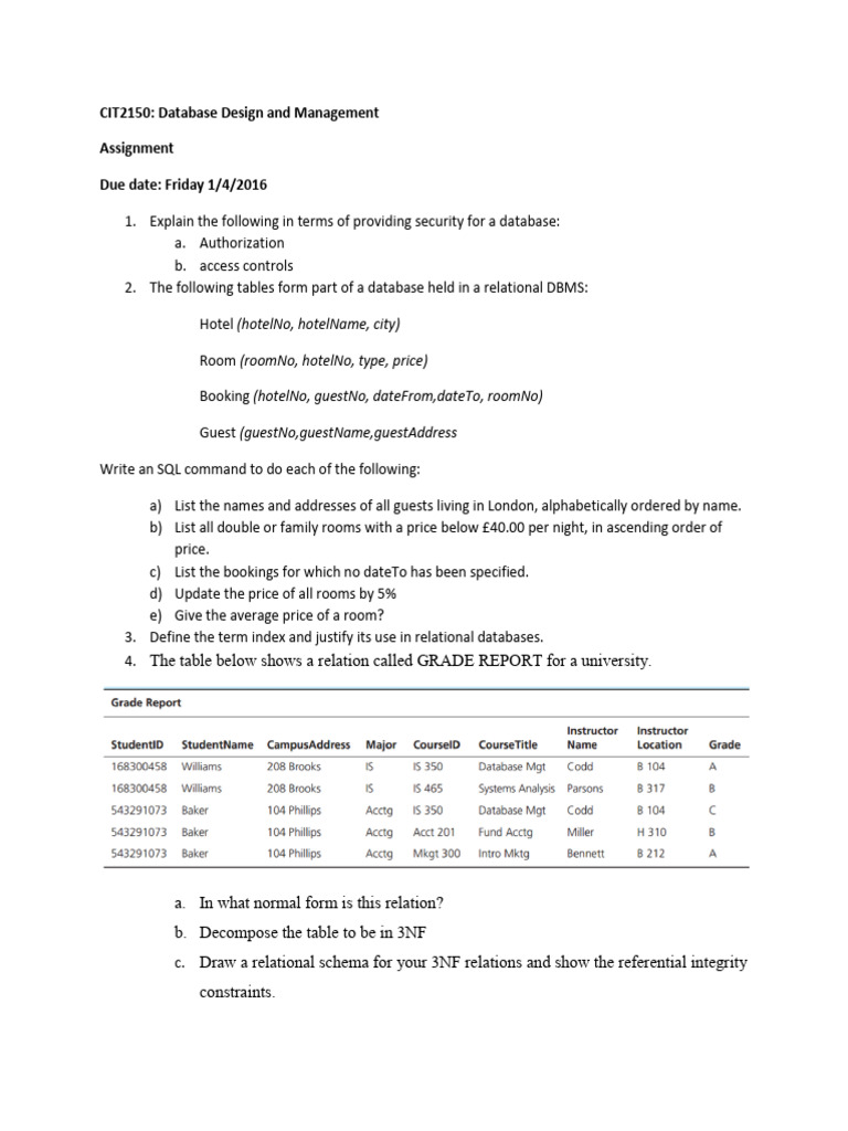 Database Security and SQL Assignment Guide | PDF