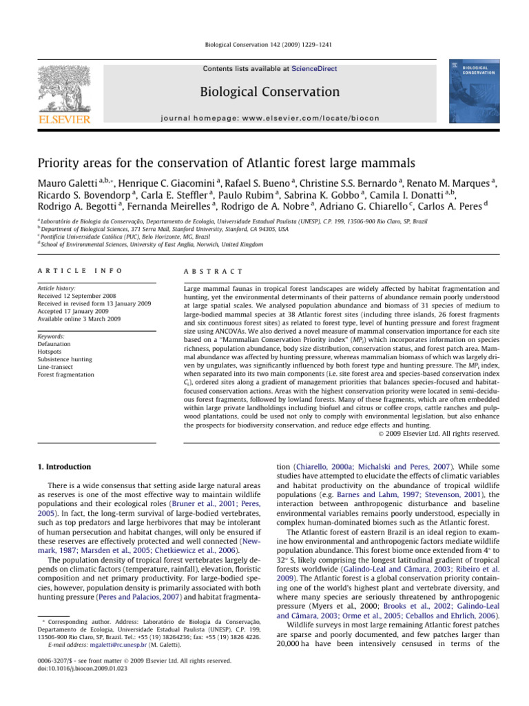 Priority Areas For The Conservation of Atlantic Forest Large Mammals ...