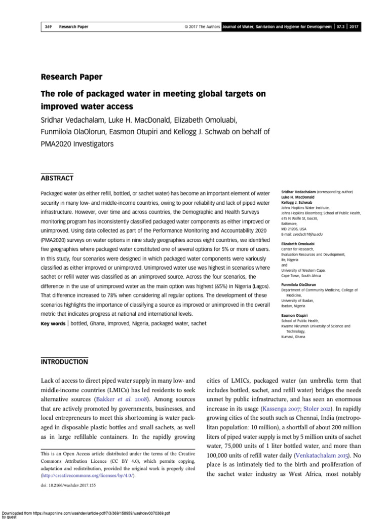 Research Paper The Role of Packaged Water in Meeting Global Targets On ...