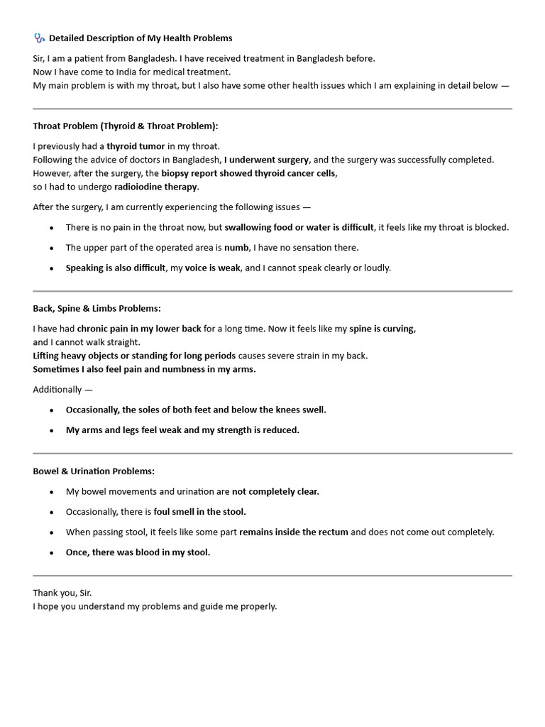 ? Detailed Description of My Health Problems | PDF