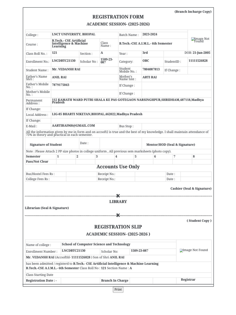 B.Tech CSE AI & ML Registration Form 2025-26 | PDF