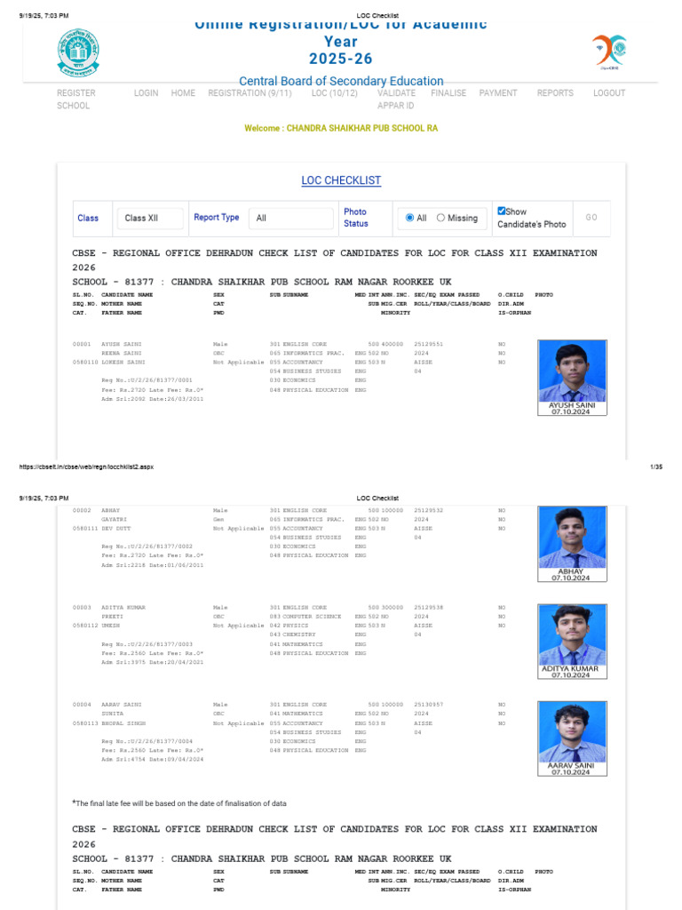 LOC Checklist for Class XII 2026 Candidates | PDF | Educational ...