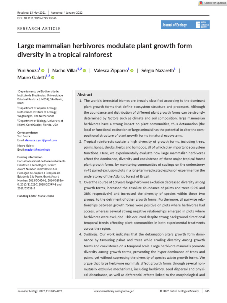 Journal of Ecology - 2022 - Souza - Large Mammalian Herbivores Modulate ...