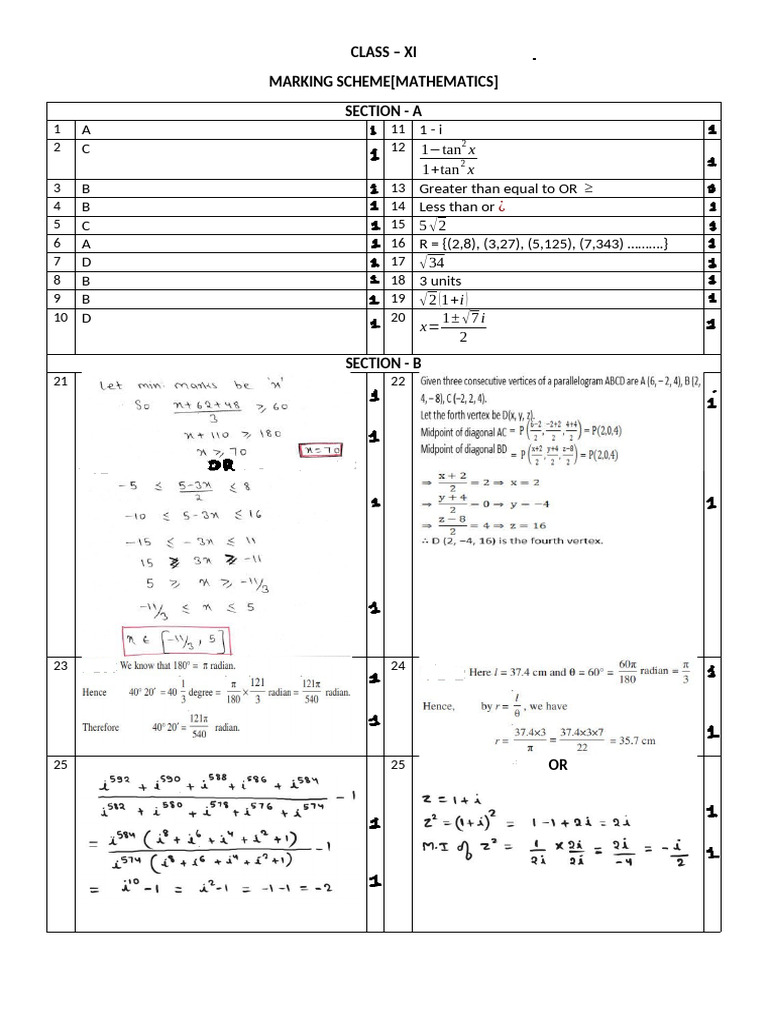 Marking Scheme Xith Maths Halfyearly 2022-23 | PDF