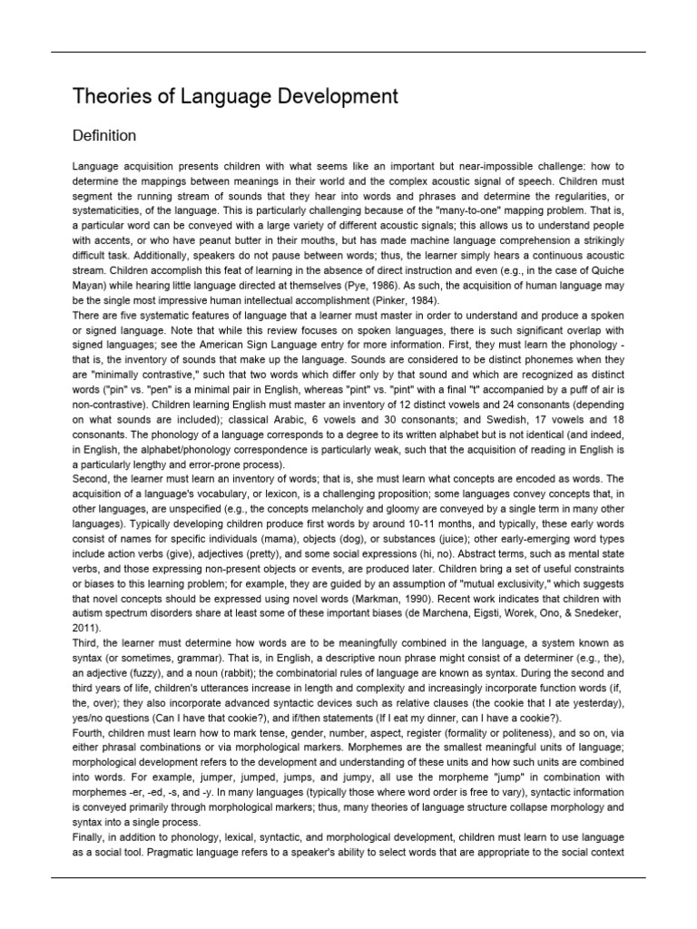 Theories of Language Development Explained | PDF | Language Acquisition ...