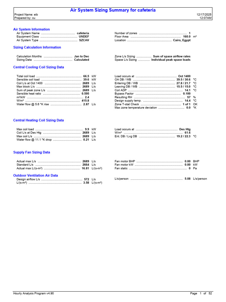 Cafeteria Air System Sizing Summary | PDF | Building | Architecture