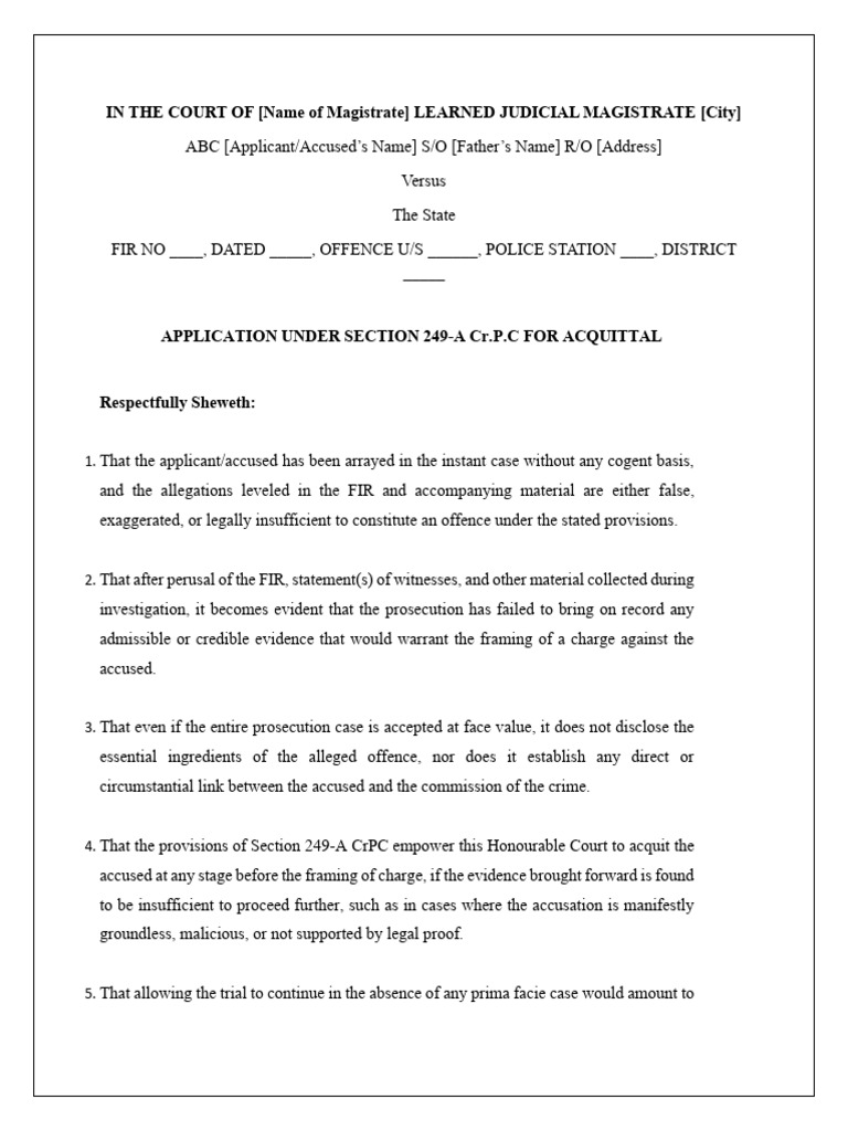 Application for Acquittal Under Cr.P.C | PDF | Acquittal | Affidavit