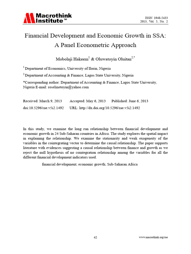 Financial Development and Economic Growth in SSA | PDF | Globalization ...