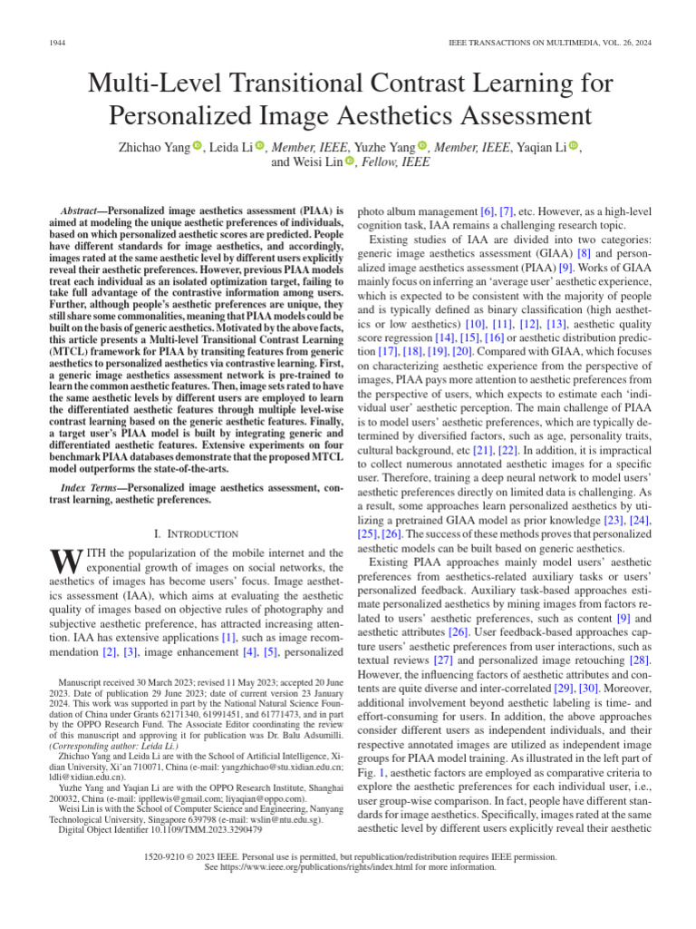 Multi-Level Transitional Contrast Learning For Personalized Image ...