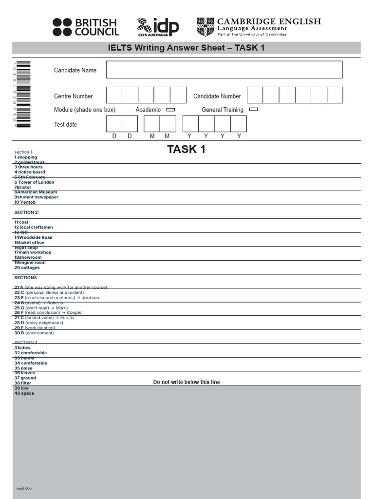 IELTS Writing Task 1 & 2 Answer Sheet | PDF