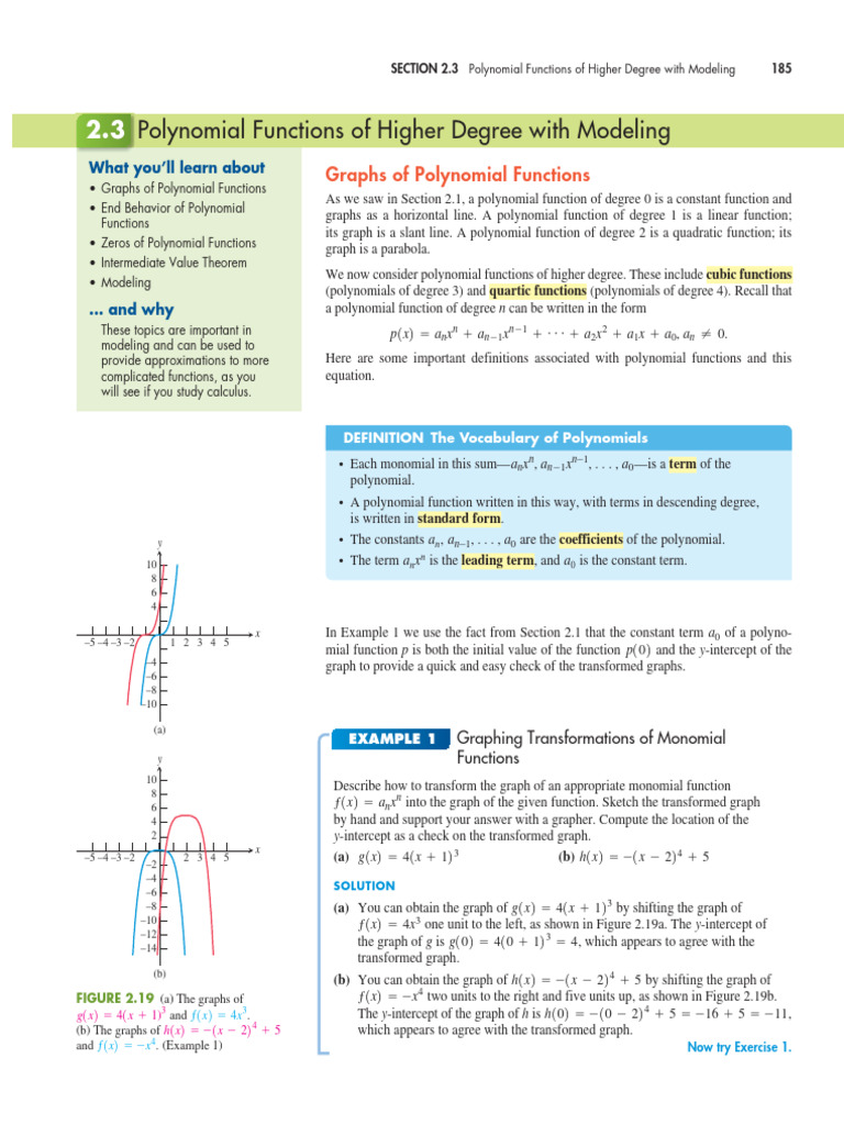 Higher Degree Polynomial Functions Explained | PDF | Polynomial ...