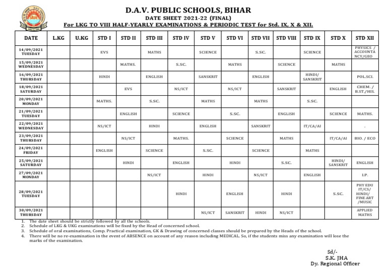 FINAL DATE SHEET 2021-22 (1) (1) (VVGVB | PDF