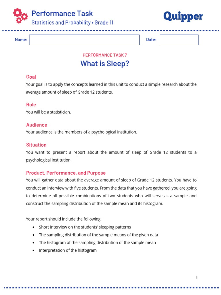 Performance Task: Statistics and Probability - Grade 11 | PDF ...