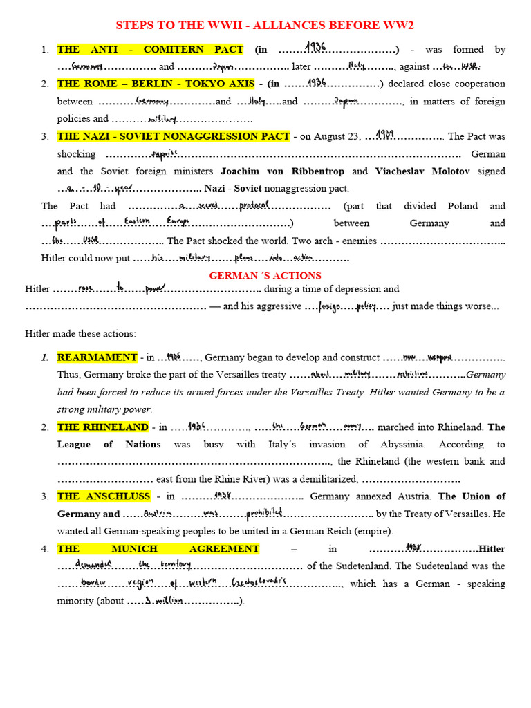 WWII Alliances and Events Overview | PDF | Czechoslovakia | World War II