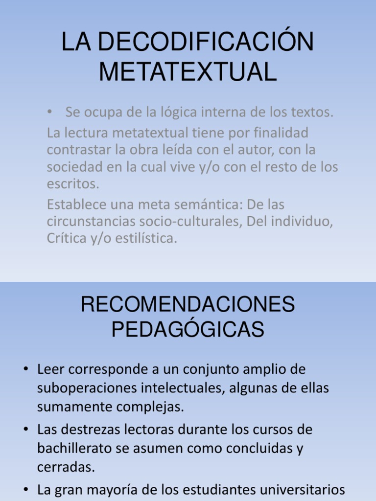 Decodificación y Metatextualidad en Lectura | PDF