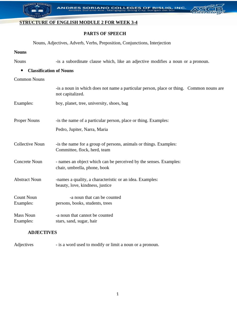 English Parts of Speech Overview | PDF | Verb | Noun