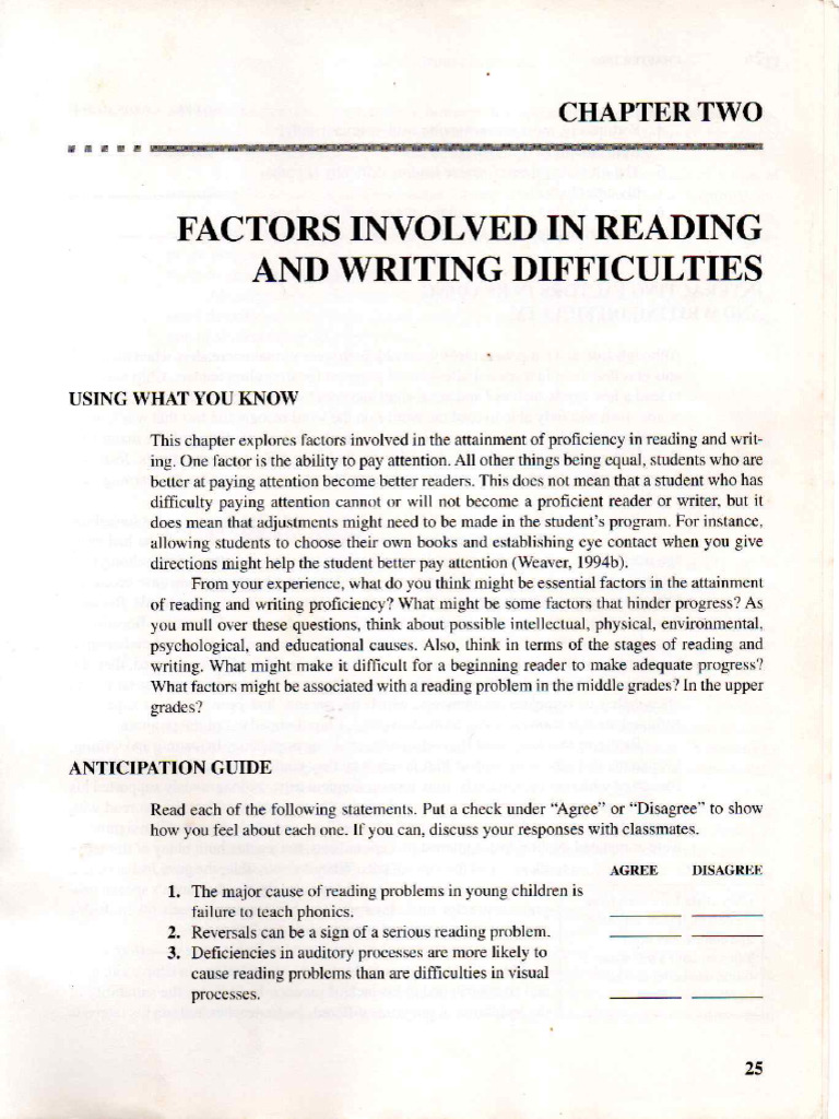 Factors Involved in Reading and Writing Difficulties | PDF