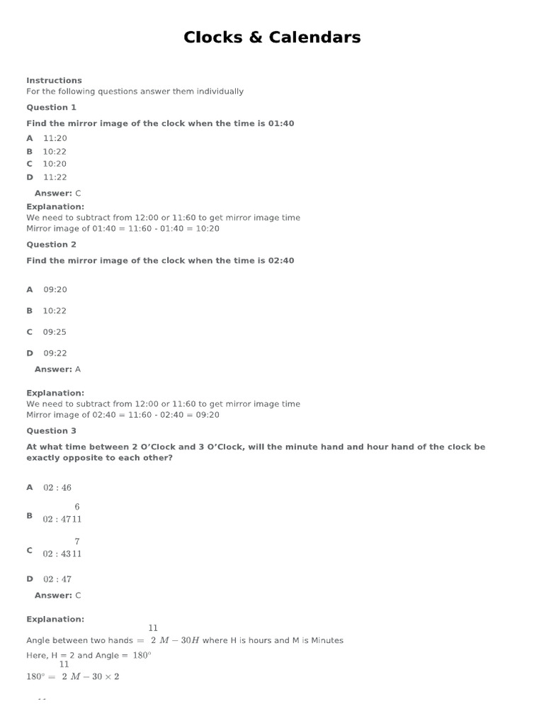 Clock Sums for Lets Learn Amazing | PDF