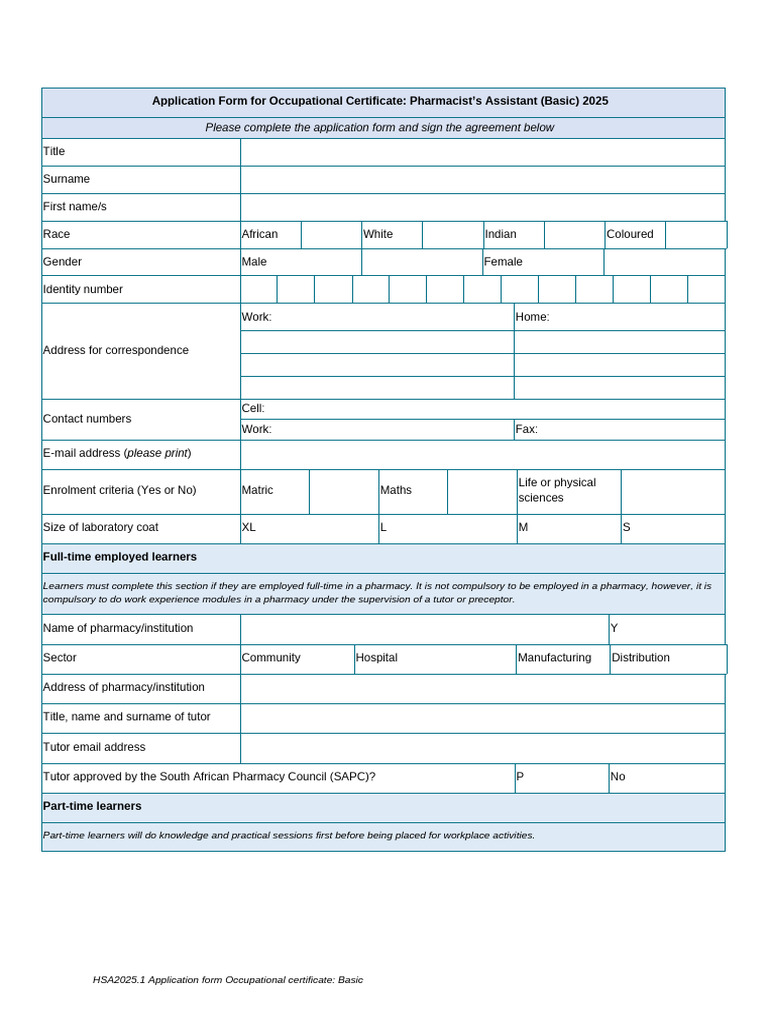 Pharmacist Assistant Application Form 2025 | PDF | Pharmacy