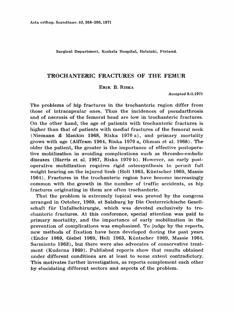 Trochanteric Femur Fractures Study | PDF | Thrombosis | Hip