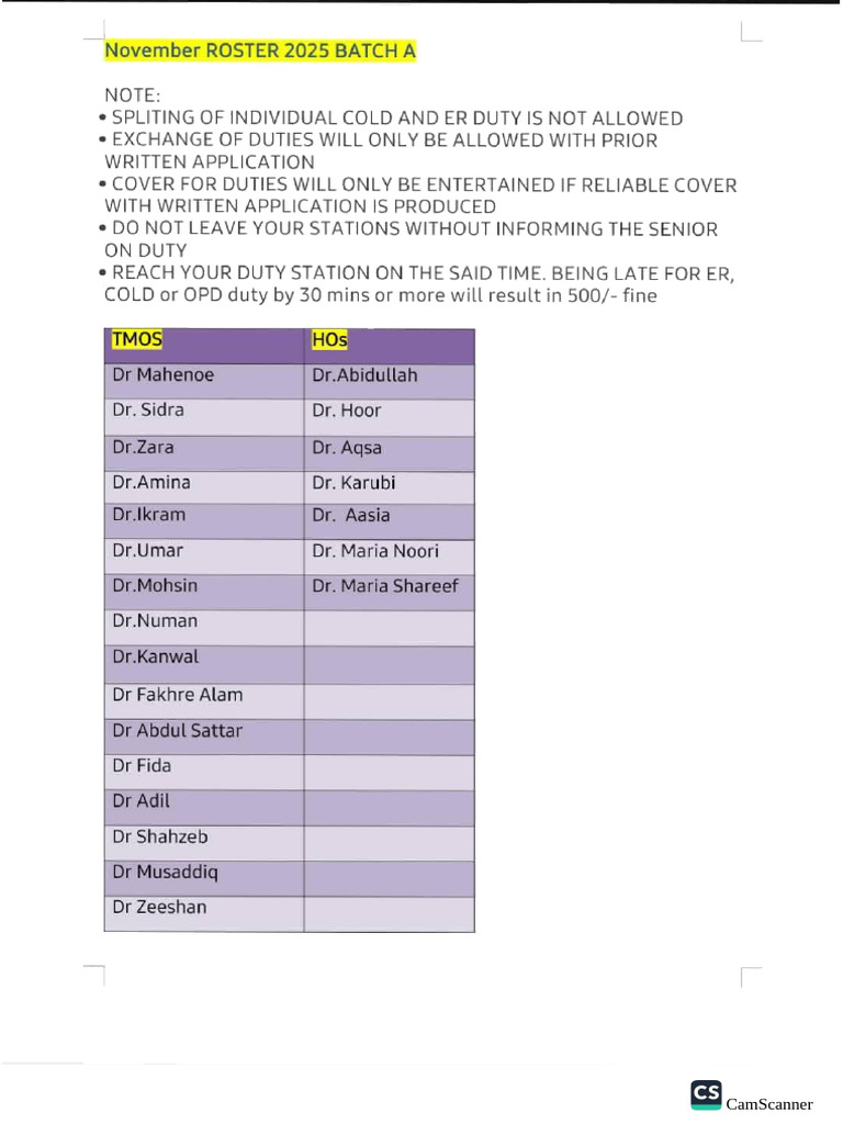 November Roster 2025 | PDF