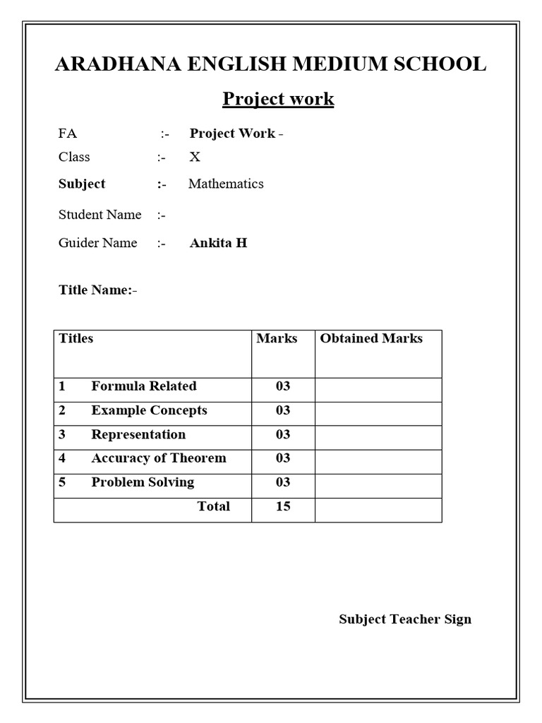 Mathematics Project Work for Class X | PDF