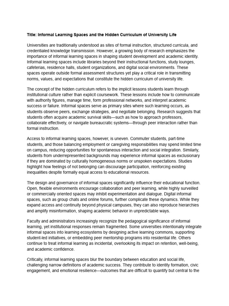 Informal Learning Spaces in Universities | PDF | Curriculum | Learning